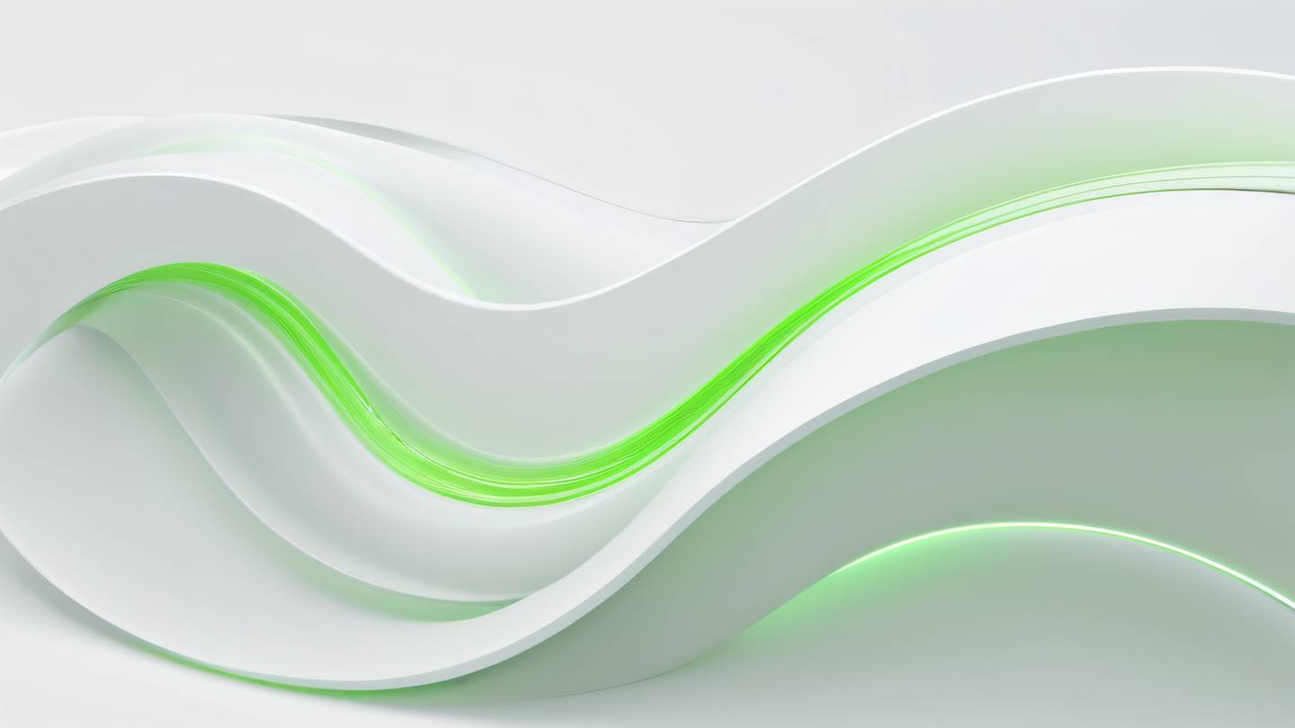 Abstract flowing lines forming a continuous path against a clean white background with accents of neon green and off-white shot from a 45-degree angle high-quality ultra-realistic cinematic 8K UHD high resolution sharp and detail