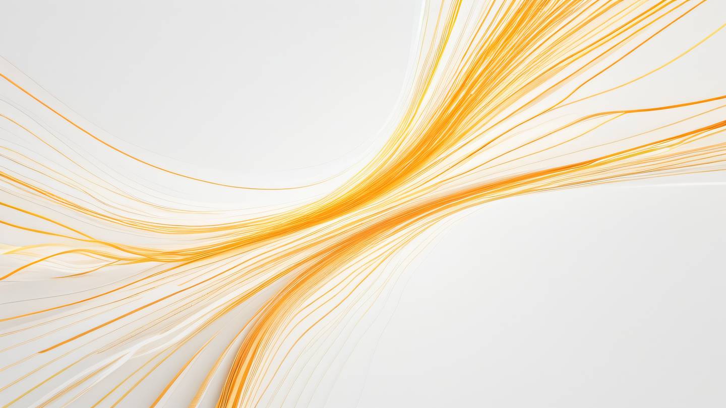 Abstract flowing lines representing data streams and connections viewed from a top-down perspective. Colors: Vibrant orange and yellow streams against a clean white background creating a sense of movement and organization. Style: high-quality ultra-realistic cinematic 8K UHD high resolution sharp and detail