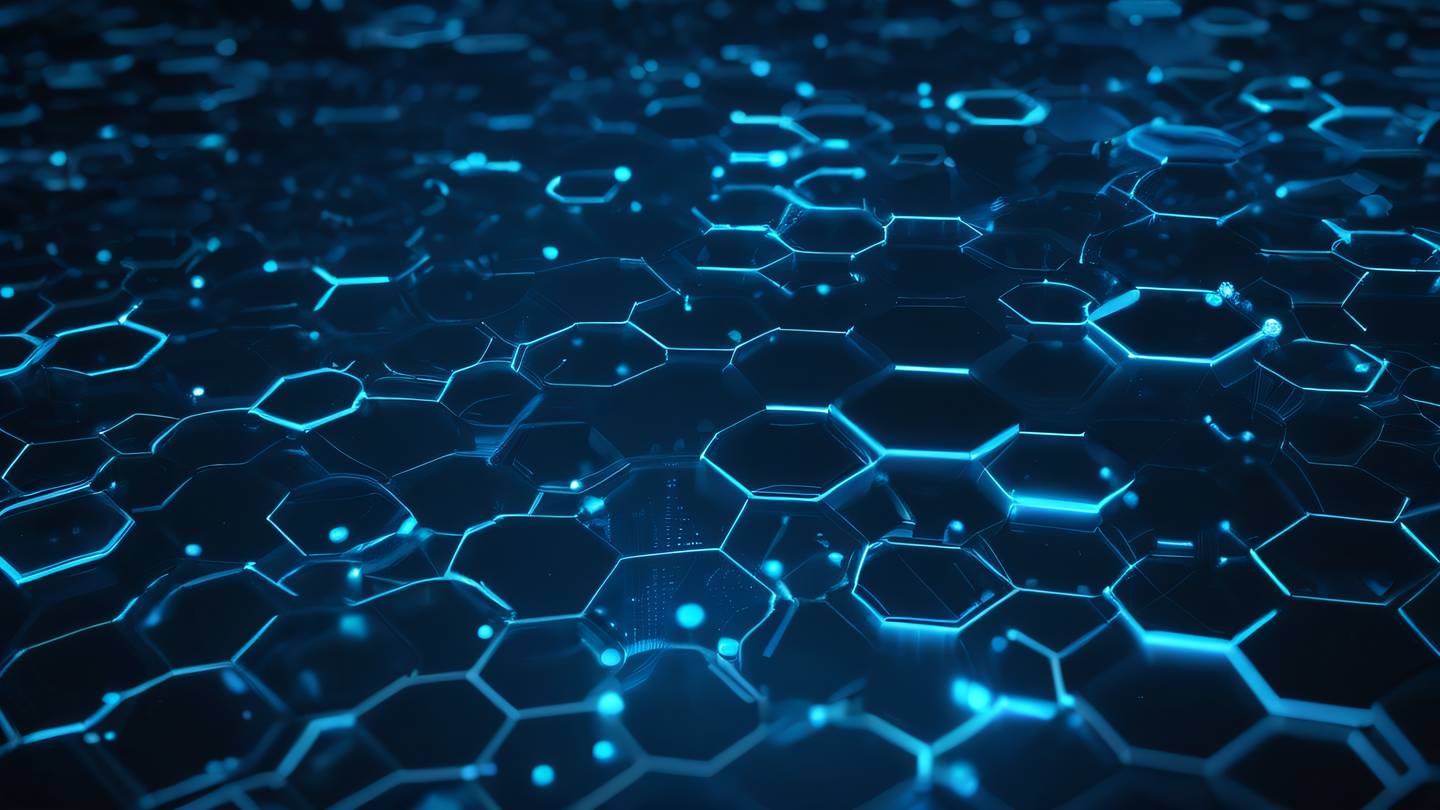 A minimalist geometric representation of database architecture featuring interconnected hexagonal nodes in neon blue and metallic silver colors with flowing data streams between them viewed from a 45-degree elevated angle high-quality ultra-realistic cinematic 8K UHD high resolution sharp and detail