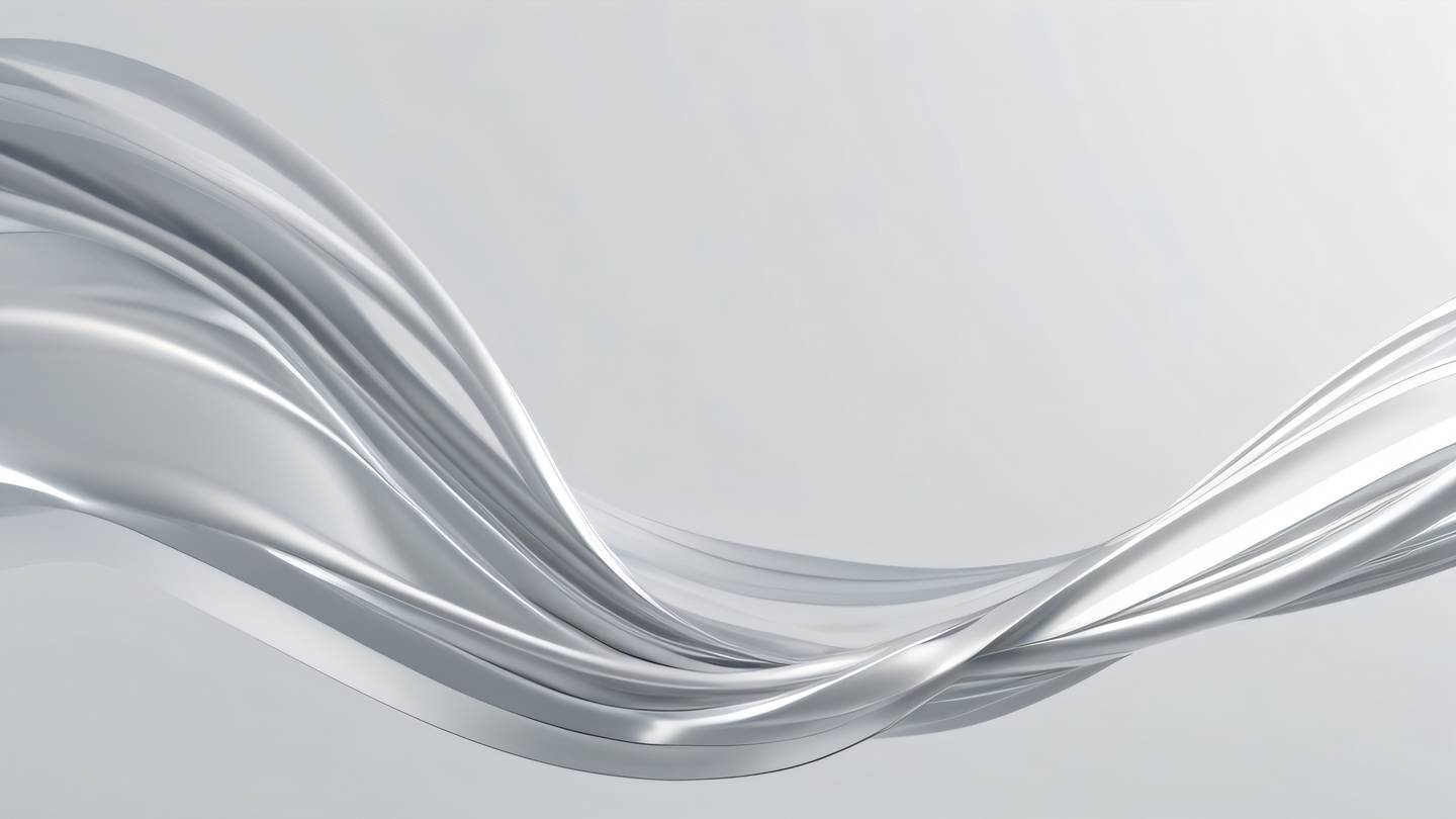 Abstract flowing silver ribbons of light against a clean white background captured from a low angle perspective representing data streams high-quality ultra-realistic cinematic 8K UHD high resolution sharp and detail
