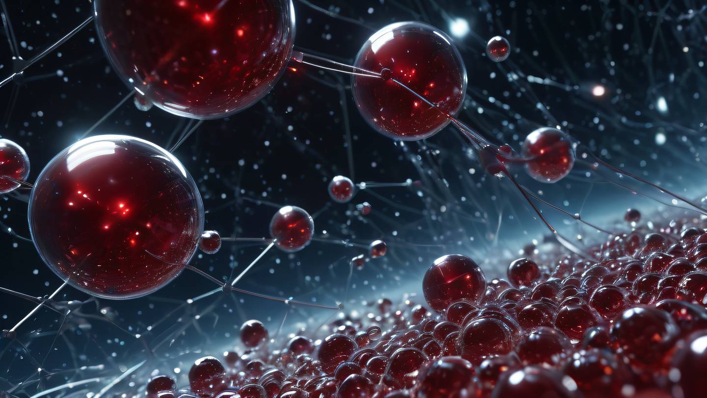 A cosmic abstract representation of database transactions featuring interconnected crystalline spheres floating in space with flowing energy streams between them in perfect red and metallic silver colors. Extreme close-up shot high-quality ultra-realistic cinematic 8K UHD high resolution sharp and detail