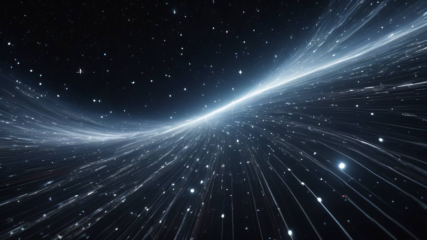 An abstract cosmic scene with data streams flowing through space featuring bright white stars against a deep zinc and black background with occasional red energy pulses captured from a dramatic low-angle perspective high-quality ultra-realistic cinematic 8K UHD high resolution sharp and detail
