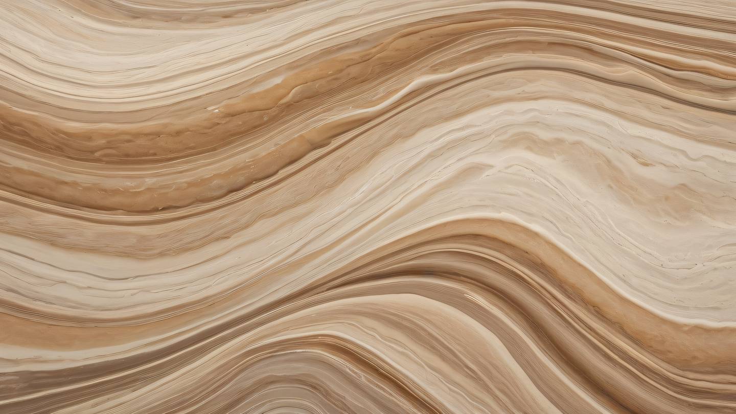 Smooth polished stone texture with natural patterns flowing like waves in neutral beige and warm earth tones photographed from straight above creating an abstract landscape-like composition high-quality ultra-realistic cinematic 8K UHD high resolution sharp and detail