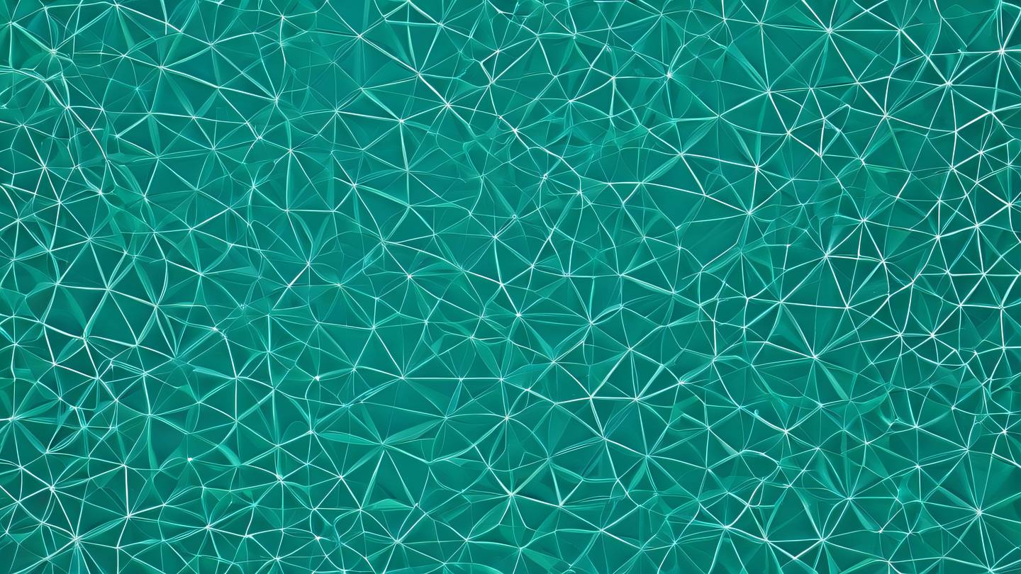 An abstract composition of interconnected geometric shapes in bright turquoise and seafoam green forming a network pattern shot from directly above high-quality ultra-realistic cinematic 8K UHD high resolution sharp and detail