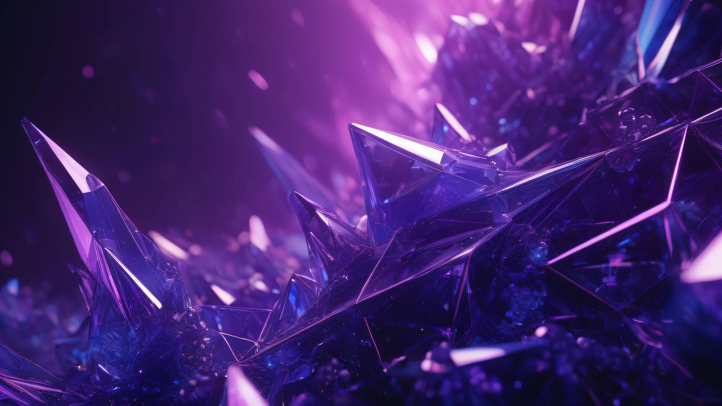 Geometric abstract composition with vibrant purple and indigo crystalline structures interconnected by bright energy streams representing organized data structures high-quality ultra-realistic cinematic 8K UHD high resolution sharp and detail