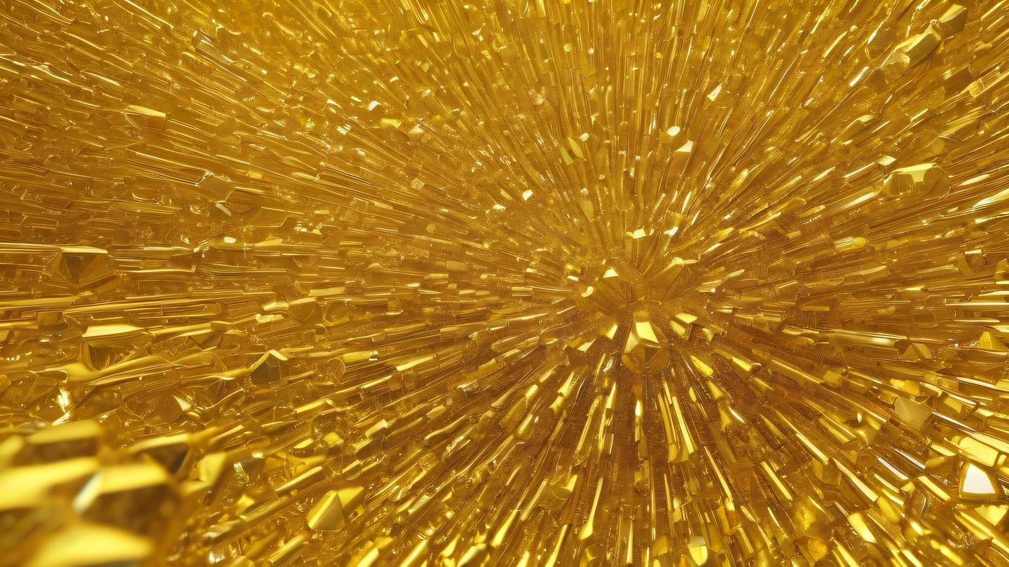Abstract crystalline formations in bright yellow and golden hues arranged in a circular pattern suggesting automation and continuous flow high-quality ultra-realistic cinematic 8K UHD high resolution sharp and detail