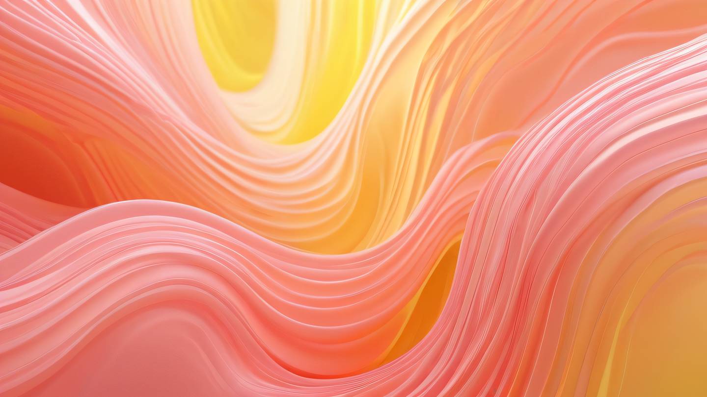 Abstract flowing patterns resembling code architecture with gentle pink and coral gradients swirling through crystalline structures against a bright yellow background suggesting organization and flow high-quality ultra-realistic cinematic 8K UHD high resolution sharp and detail
