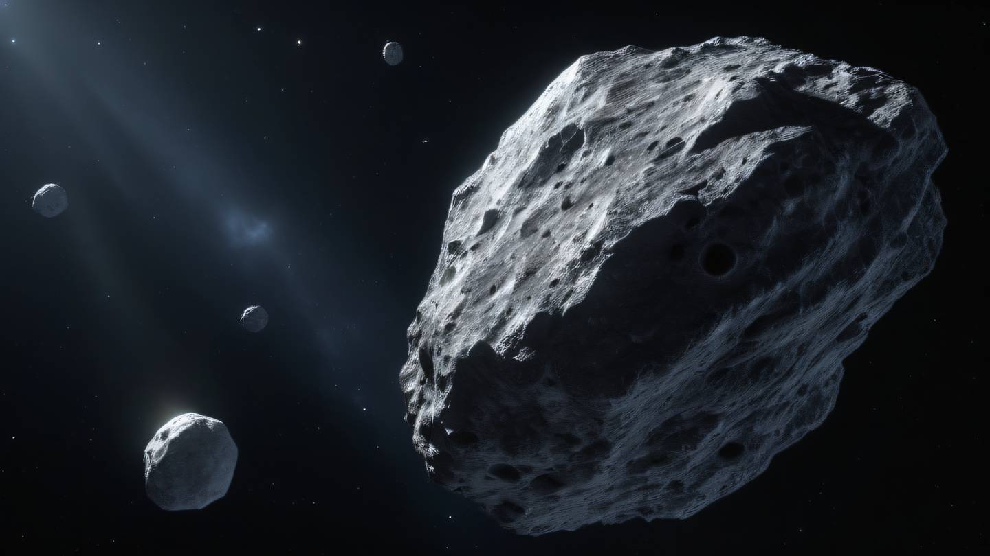Rocky asteroid floating in space with sharp crystalline formations in bright silver and white tones against a deep black background captured from a dramatic side angle high-quality ultra-realistic cinematic 8K UHD high resolution sharp and detail