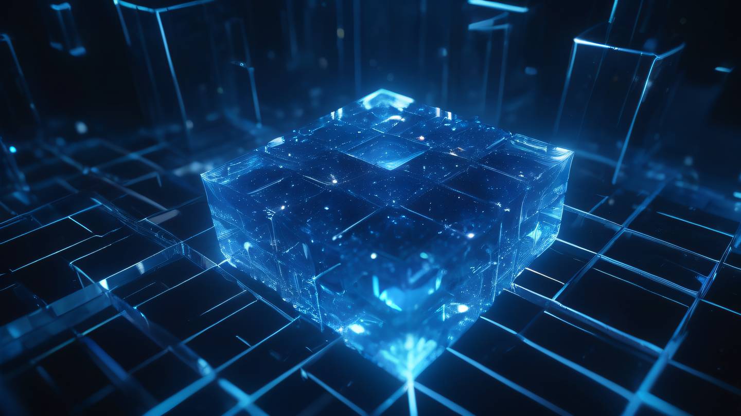 A glowing indigo crystal configuration matrix floating in space abstract geometric patterns interconnected with flowing energy lines ultra-realistic cinematic 8K UHD high resolution sharp and detail