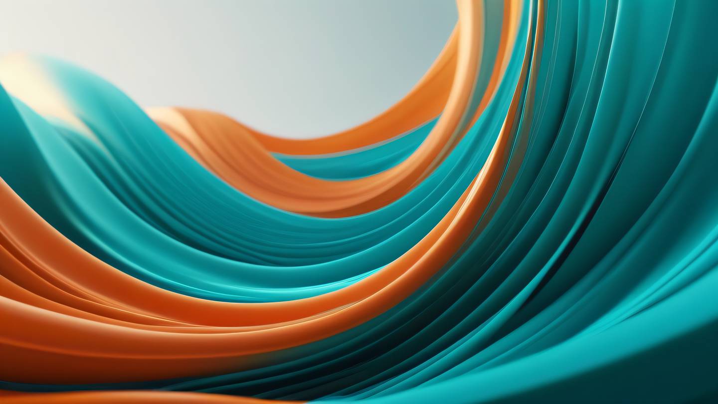 Flowing abstract waves and circles representing successful test completion and data flow featuring bright teal and warm orange colors captured from a dramatic low angle perspective high-quality ultra-realistic cinematic 8K UHD high resolution sharp and detail