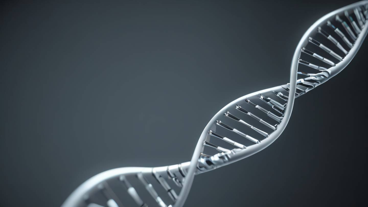 An abstract representation of a DNA double helix made from flowing ribbons and geometric shapes featuring minimal and modern greys with subtle highlights. Shot from a diagonal perspective showing the spiral nature high-quality ultra-realistic cinematic 8K UHD high resolution sharp and detail