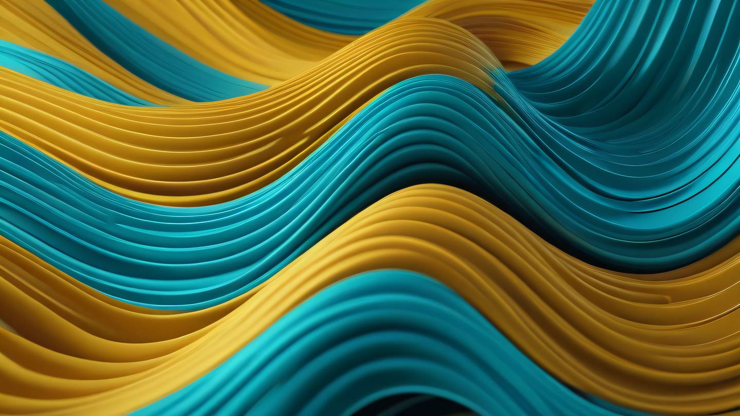 Abstract flowing lines resembling energy waves dominated by turquoise blue and golden yellow colors creating a dynamic pattern suggesting technological advancement and innovation shot from top-down perspective ultra-realistic cinematic 8K UHD high resolution sharp and detail