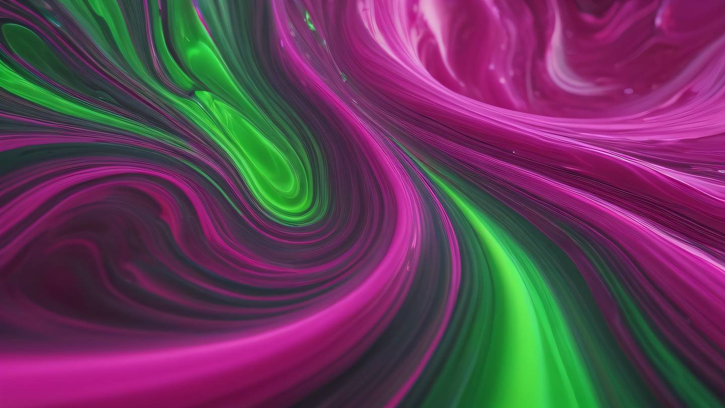 Abstract fluid art texture with swirling patterns in vivid green and bright fuchsia colors representing flowing data streams high-quality ultra-realistic cinematic 8K UHD