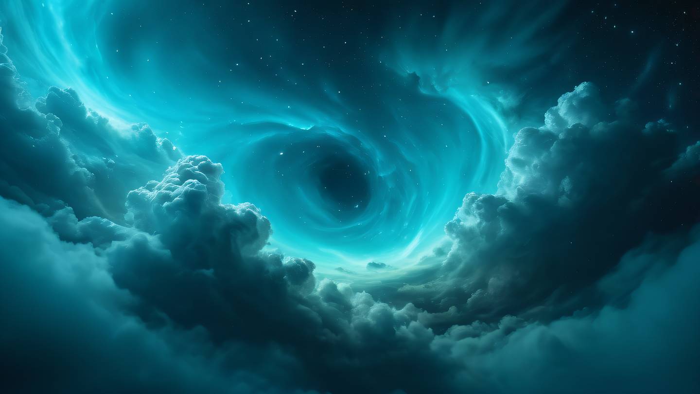 Nebular cloud formation in bright cyan and turquoise colors swirling in ethereal patterns against a deep background photographed from a wide-angle perspective high-quality ultra-realistic cinematic 8K UHD high resolution sharp and detail