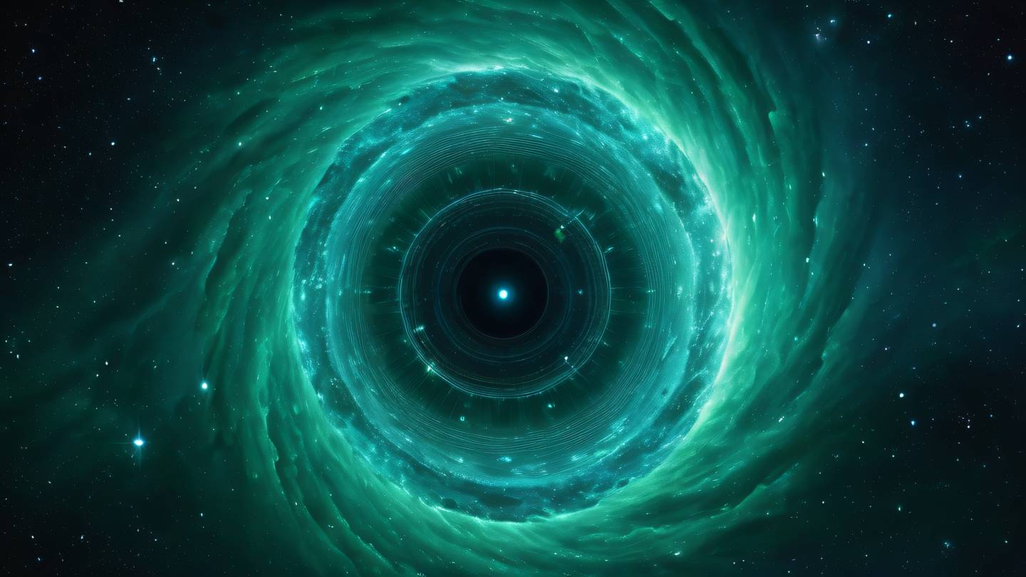 A serene cosmic scene with swirling emerald and blue nebulas representing digital security in harmony featuring geometric patterns high-quality ultra-realistic cinematic 8K UHD high resolution