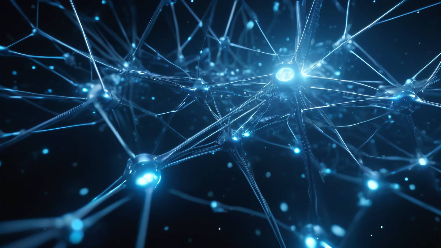 A futuristic network of glowing interconnected nodes floating in space with bright metallic silver and electric blue energy streams flowing between nodes ultra-realistic cinematic 8K UHD sharp and detailed
