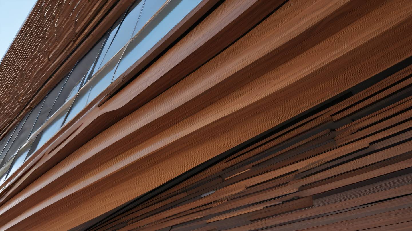 Modern minimalist architectural detail with clean curves and lines in warm walnut and iron colors showing structural integrity photographed from low angle perspective high-quality ultra-realistic cinematic 8K UHD high resolution sharp and detail