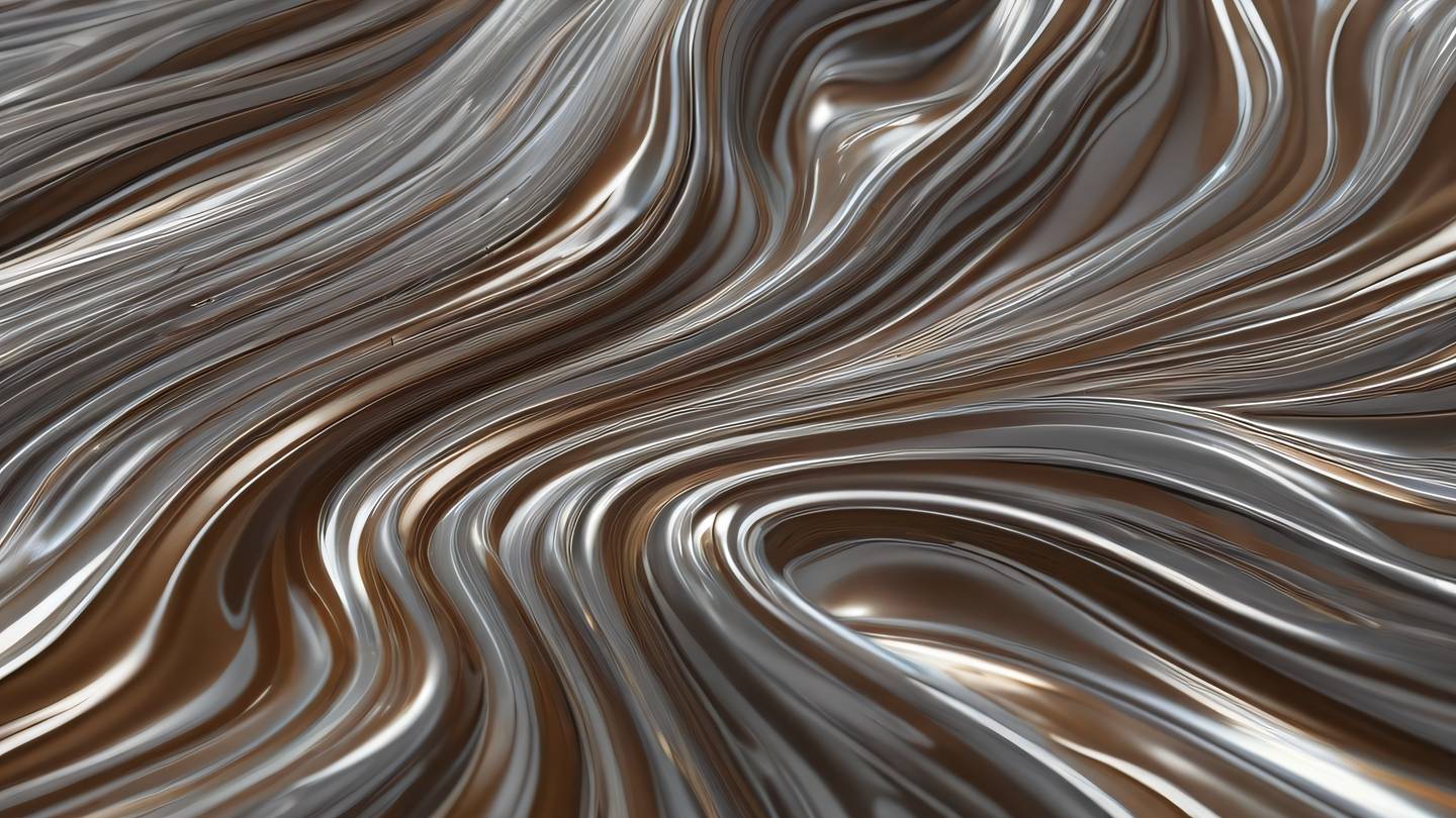 Smooth waves of liquid metal in bright silver and umber colors symbolizing smooth error handling flow captured from bird's eye view high-quality ultra-realistic cinematic 8K UHD high resolution sharp and detail