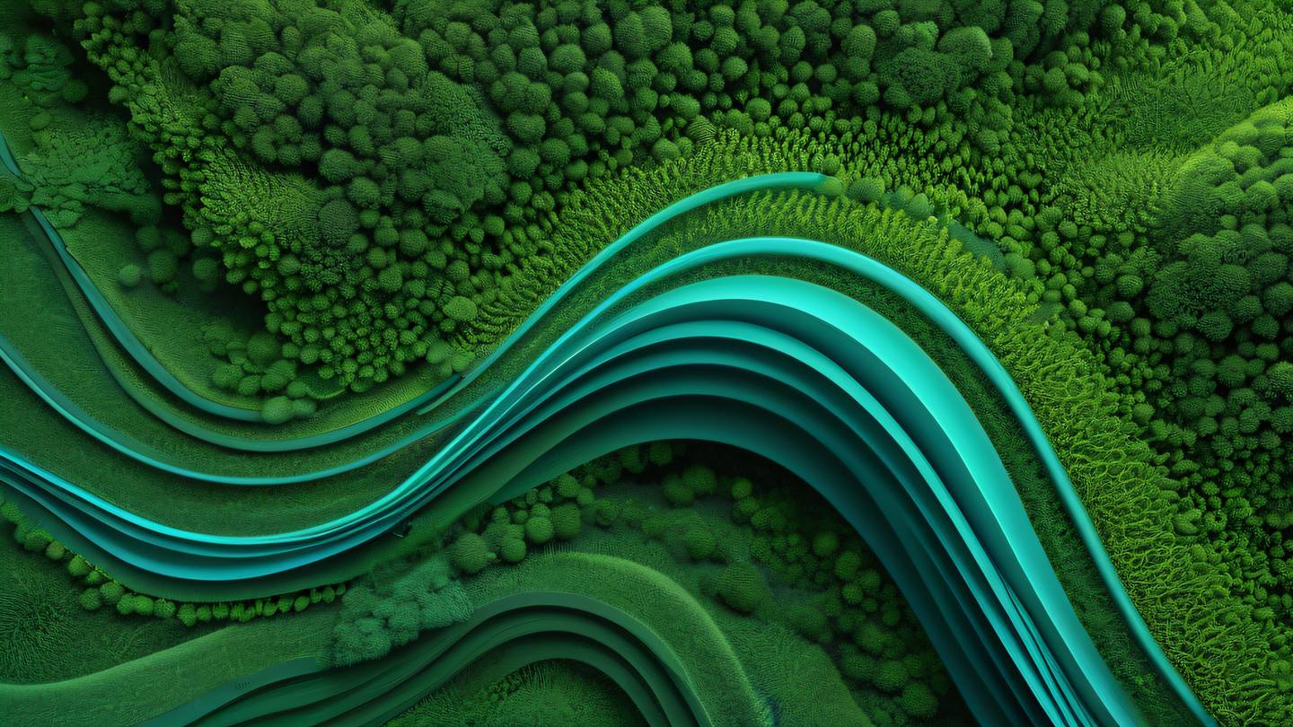 Abstract flowing patterns representing data validation and type safety featuring gradients of turquoise blue transitioning into fresh moss green captured from a top-down perspective depicting smooth curved lines and geometric shapes high-quality ultra-realistic cinematic 8K UHD high resolution sharp and detail