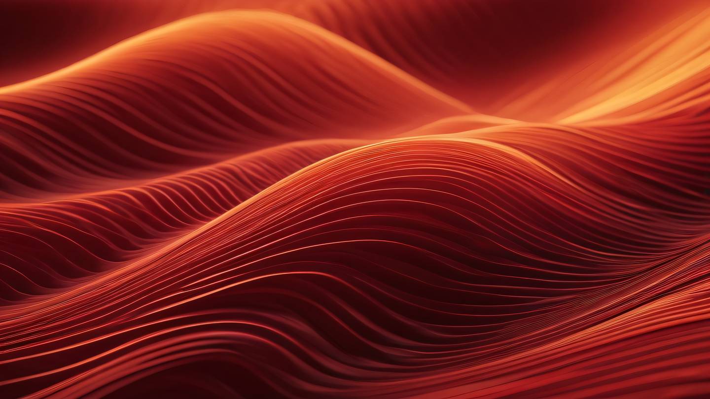 Flowing abstract waves representing data streams with bold orange transitioning to blood red colors dynamic patterns suggesting movement and transformation captured from a diagonal perspective high-quality ultra-realistic cinematic 8K UHD high resolution sharp and detail