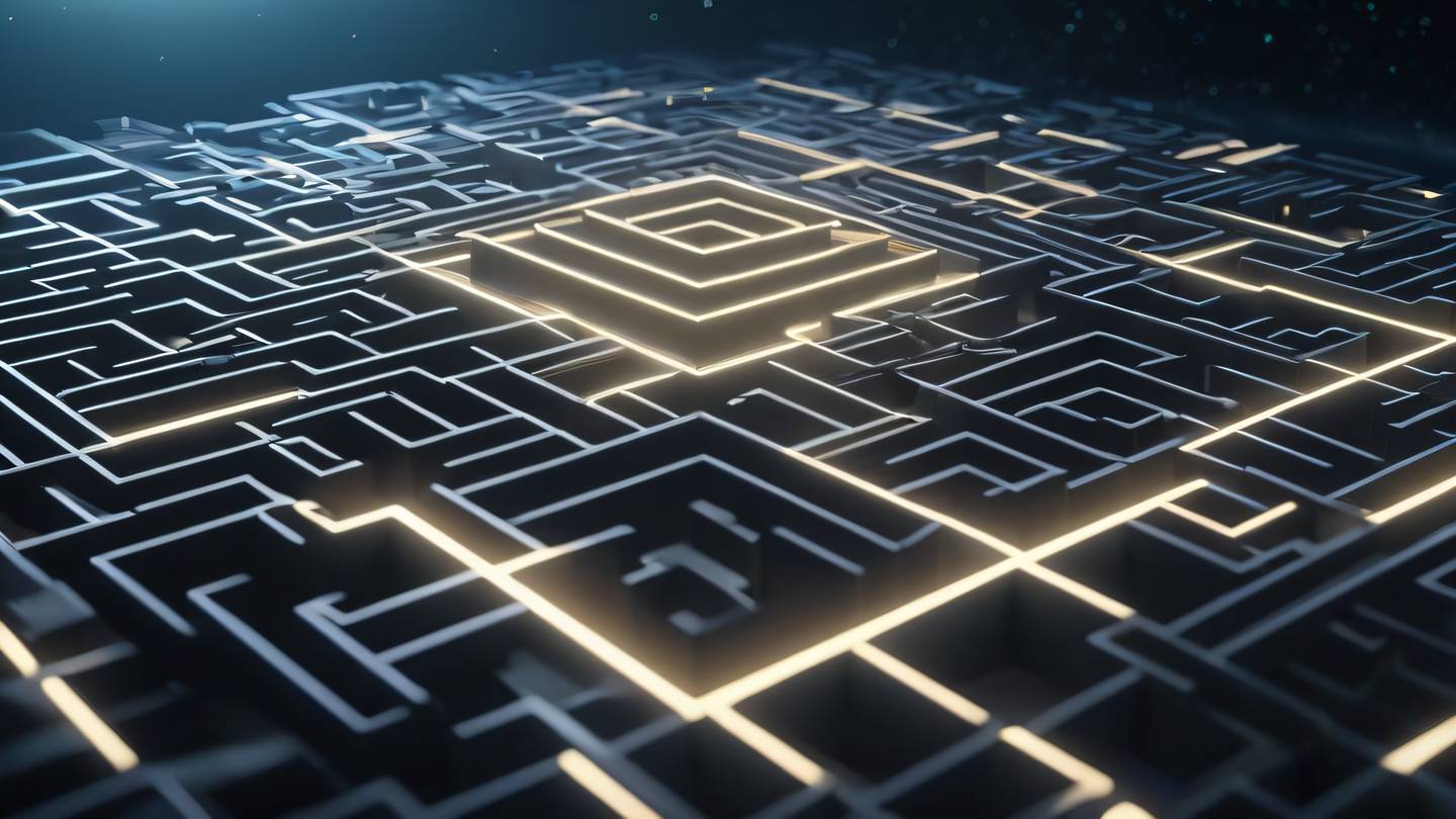 A complex maze-like structure made of glowing energy barriers and force fields in grapeseed and off-white colors floating in space with dynamic lighting effects straight on perspective shot high-quality ultra-realistic cinematic 8K UHD high resolution sharp and detail