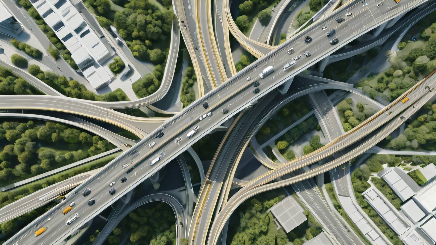 An abstract architectural composition showing interconnected pathways and bridges featuring bright sage green and warm ochre elements against a pristine white background photographed from a bird's eye view high-quality ultra-realistic cinematic 8K UHD high resolution sharp and detail
