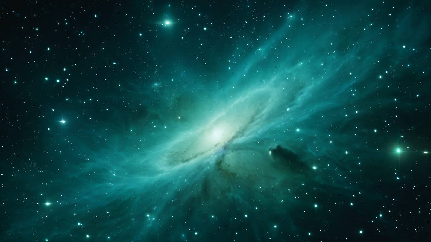 A serene nebula in space with interconnected star clusters forming distinct patterns rendered in bright teal and natural green colors symbolizing the flow of conditional logic in a cosmic setting high-quality ultra-realistic cinematic 8K UHD high resolution sharp and detail