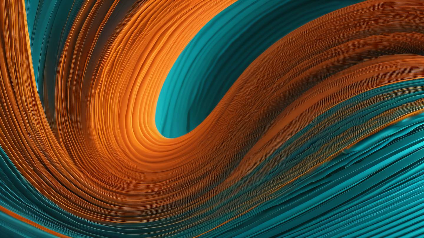 Flowing abstract waves and ripples in a circular pattern symbolizing the cycle of data flow and state changes rendered in warm orange teal and zinc colors with subtle geometric patterns high-quality ultra-realistic cinematic 8K UHD high resolution sharp and detail