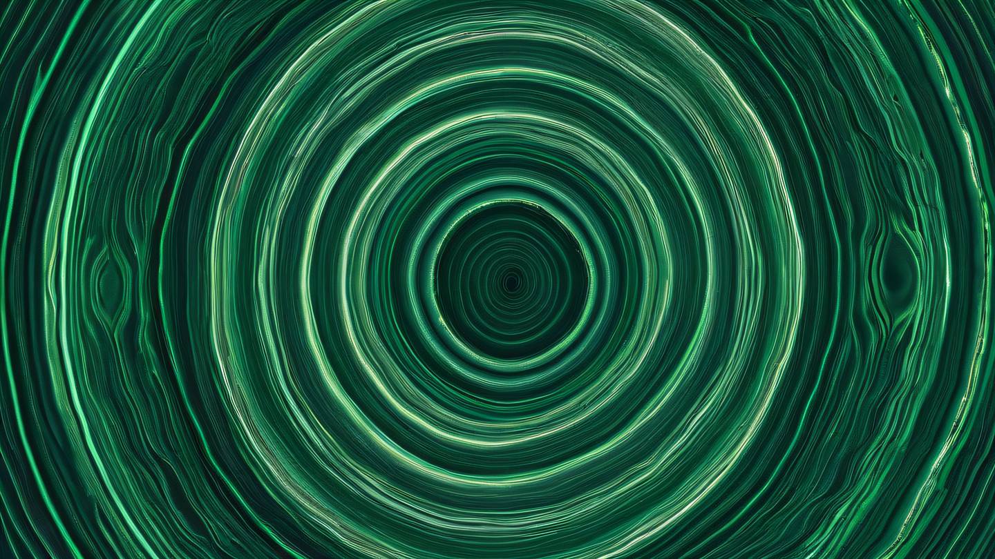 Organic flowing patterns resembling a tree's growth rings and branches representing the lifecycle stages with interweaving lines and shapes in emerald green holographic purple and cream colors high-quality ultra-realistic cinematic 8K UHD high resolution sharp and detail