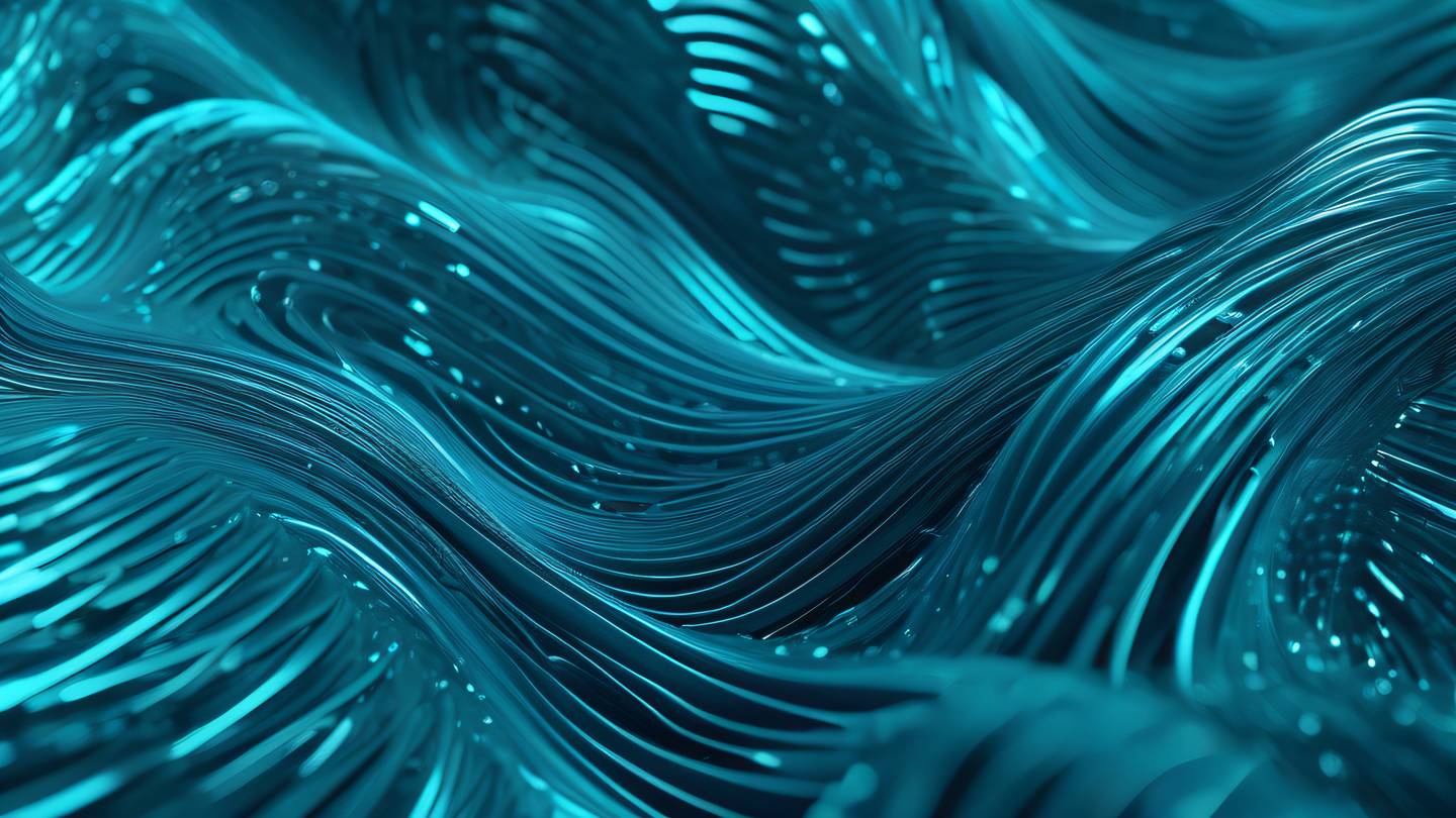 Abstract 3D geometric shapes flowing and morphing together representing code transformation in shimmering cyan and metallic blue colors with interconnected translucent elements high-quality ultra-realistic cinematic 8K UHD high resolution sharp and detail