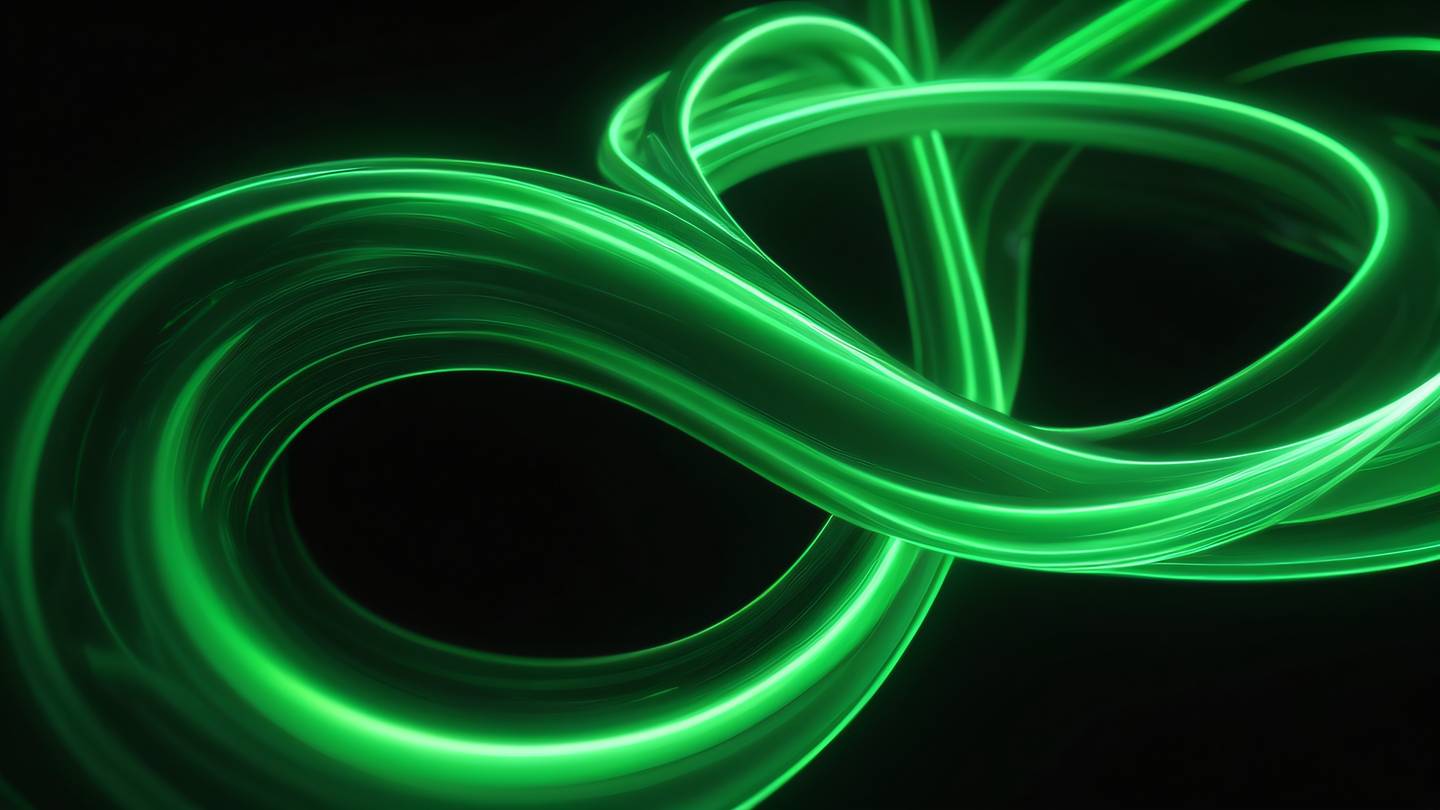 Dynamic abstract composition with bright neon green swirls and curves on black background suggesting energy and motion captured from low angle perspective high-quality ultra-realistic cinematic 8K UHD high resolution sharp and detail