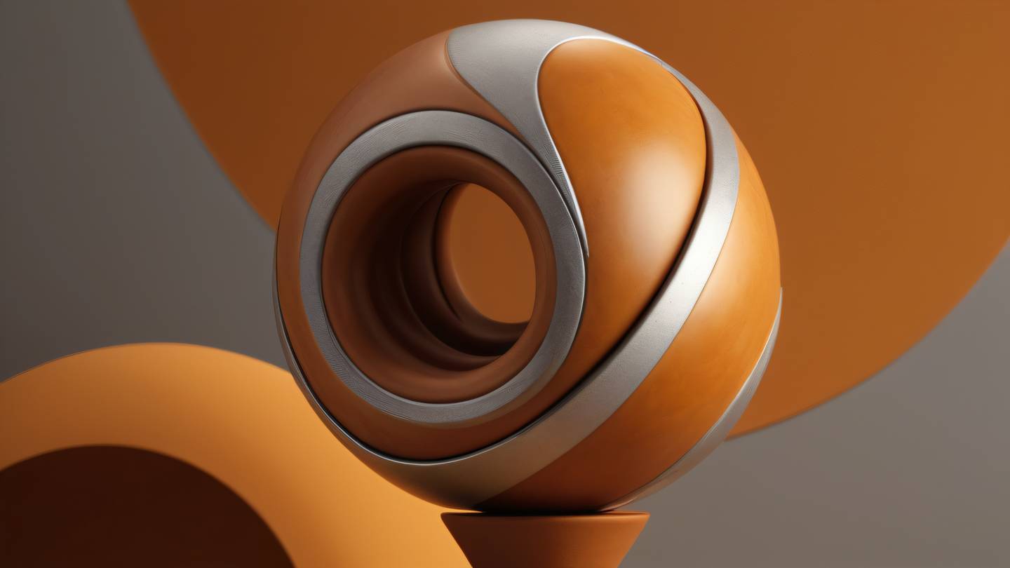 Abstract geometric clay sculpture with smooth curves and angles colored in warm amber and silver tones photographed from 45-degree angle showing dimension and shadows high-quality ultra-realistic cinematic 8K UHD high resolution sharp and detail