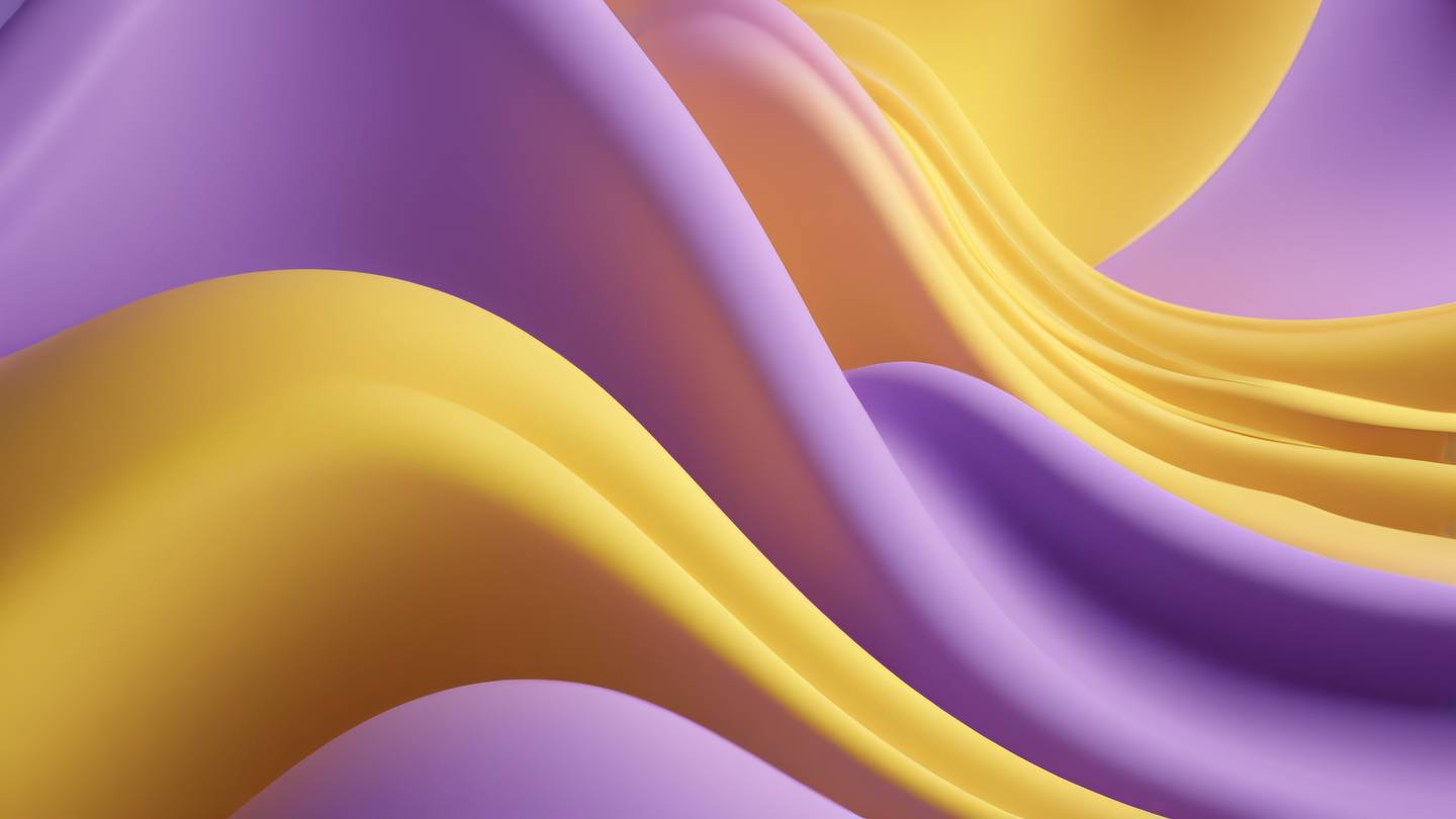 Abstract 3D render of flowing geometric shapes with smooth transitions featuring gradient waves in canary yellow blending into lilac ultra-realistic cinematic 8K UHD high resolution sharp and detail