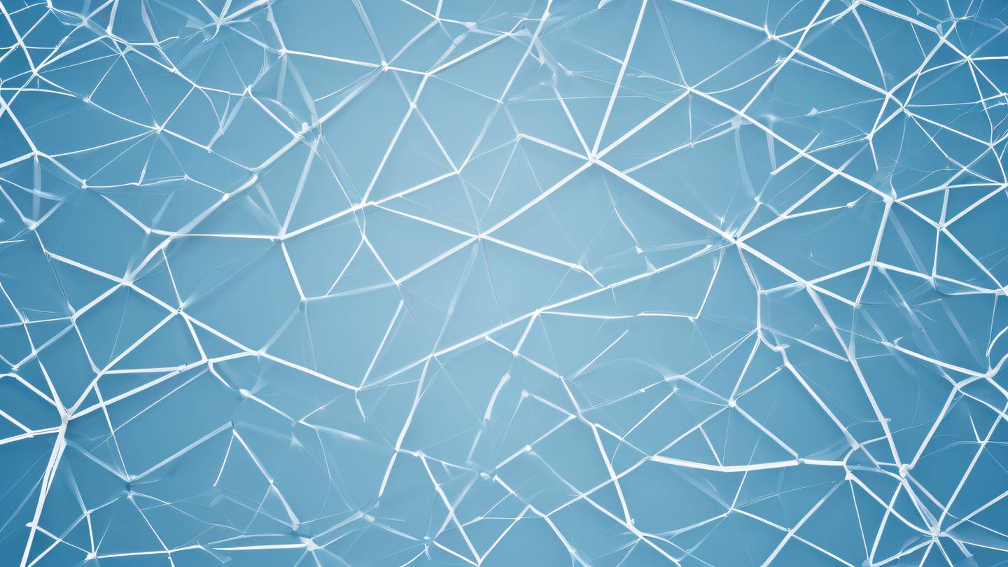 Minimal geometric pattern with interconnected lines and nodes in bright blue and creamy white flowing across the frame high-quality ultra-realistic cinematic 8K UHD high resolution sharp and detail