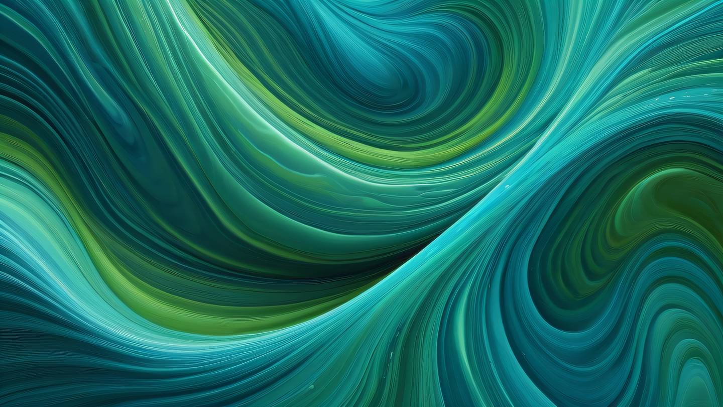 Abstract fluid art representing data flow featuring swirling turquoise blue and fresh moss green colors creating dynamic patterns and waves captured from top-down view high-quality ultra-realistic cinematic 8K UHD high resolution sharp and detail
