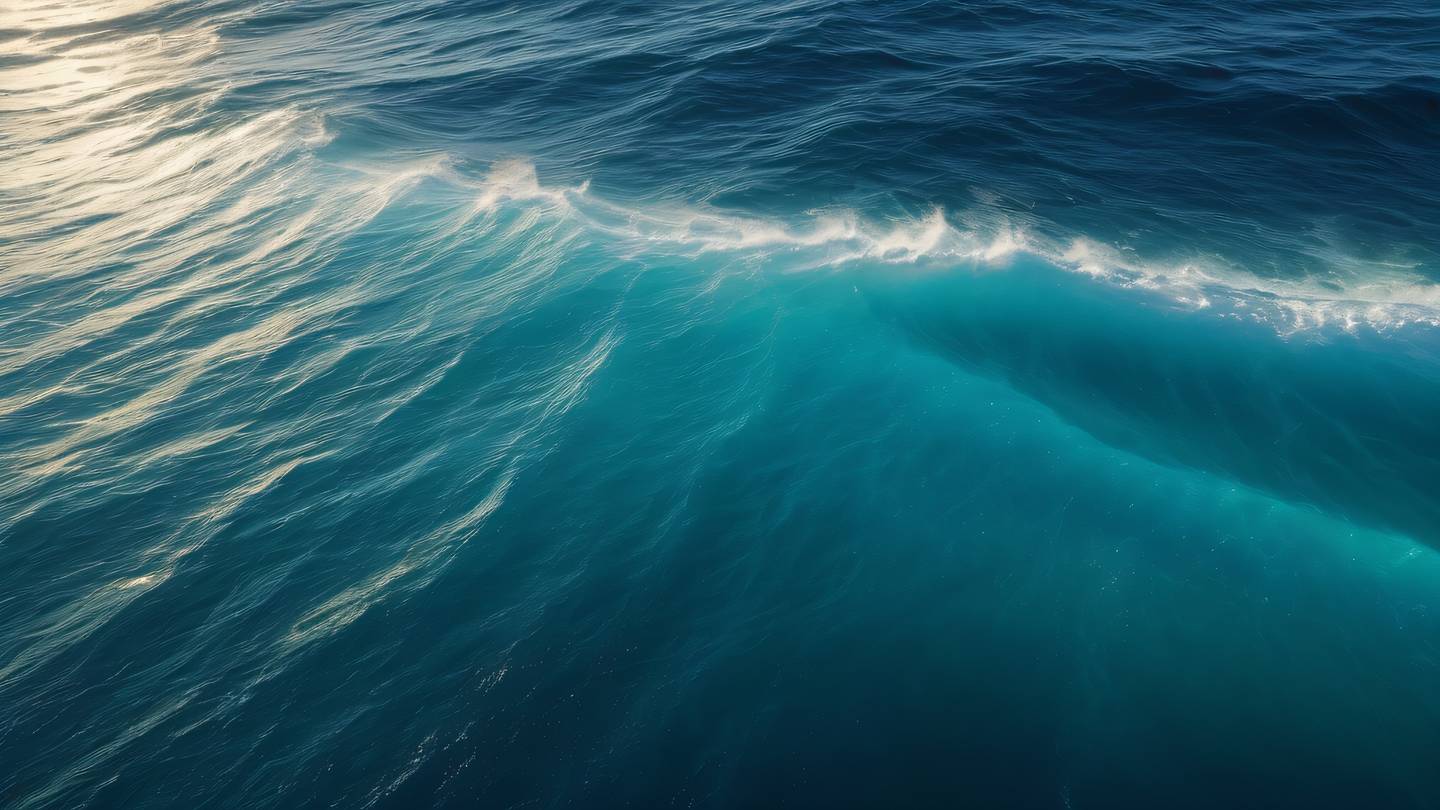 Ocean waves creating dynamic patterns viewed from above with sapphire blue and sunshine yellow colors merging and flowing captured from a bird's eye perspective high-quality ultra-realistic cinematic 8K UHD high resolution sharp and detail