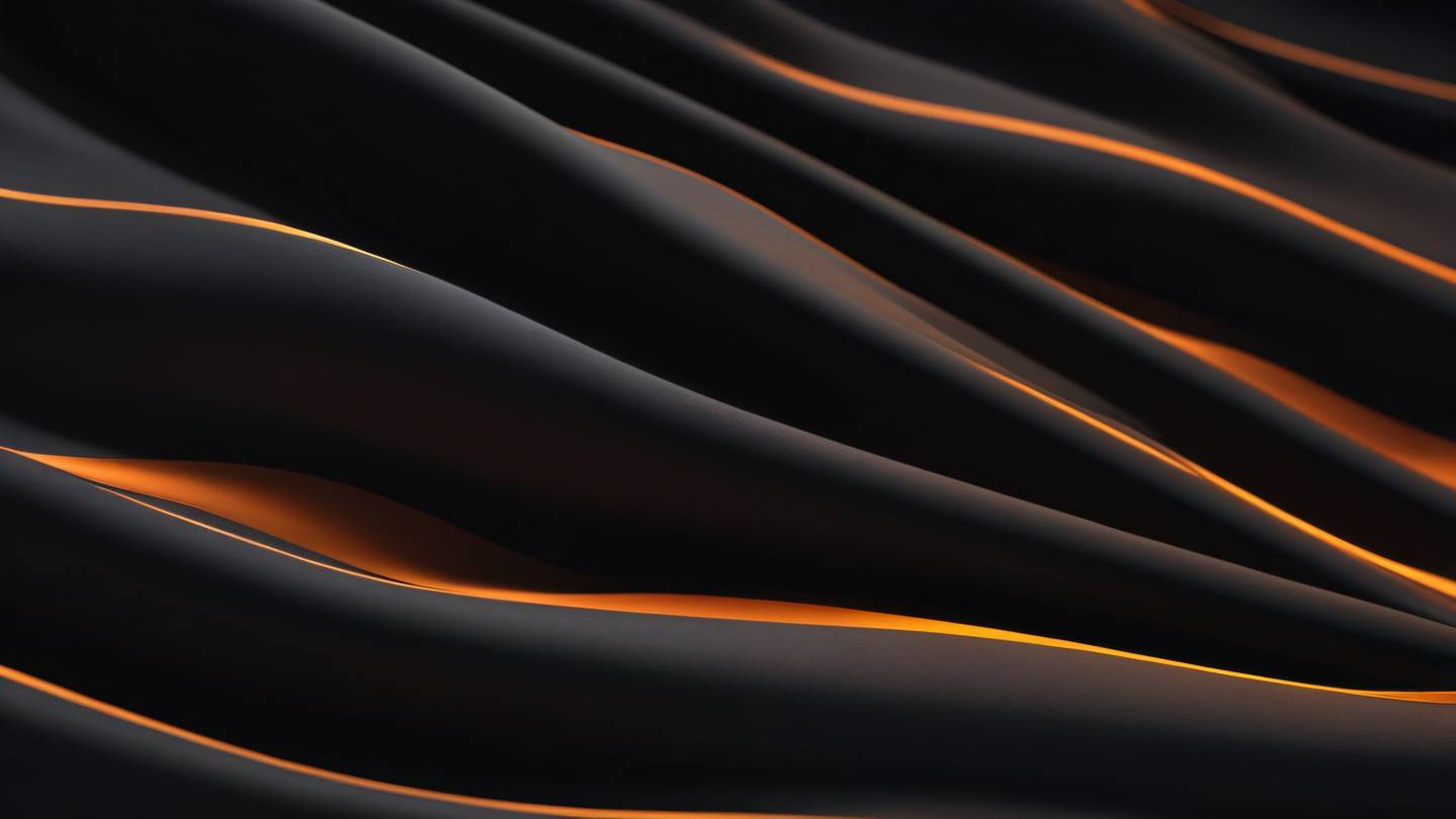 Elegant fabric-like waves and folds creating abstract patterns with black and bright orange color transitions low angle perspective shot high-quality ultra-realistic cinematic 8K UHD high resolution sharp and detail