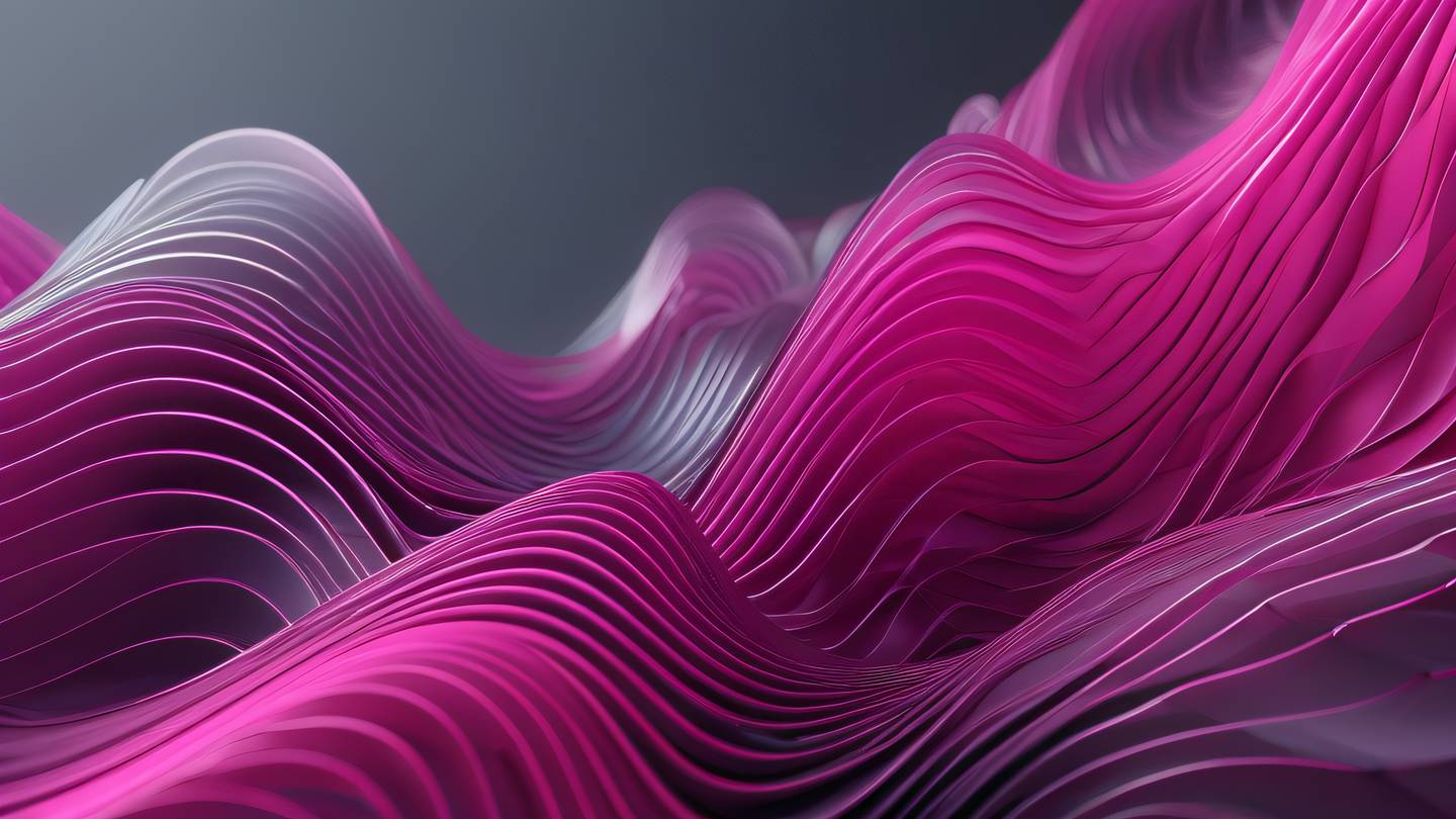Abstract flowing geometric shapes representing data flow and form states with metallic silver and electric pink gradients intertwining in a dynamic pattern ultra-realistic cinematic 8K high resolution sharp and detailed