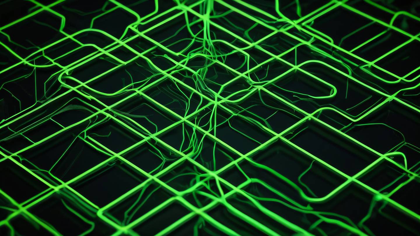 Organic texture pattern showing interconnected nodes in bright neon green against deep black background representing a living breathing system of data storage shot from a bird's eye view perspective high-quality ultra-realistic cinematic 8K UHD high resolution sharp and detail