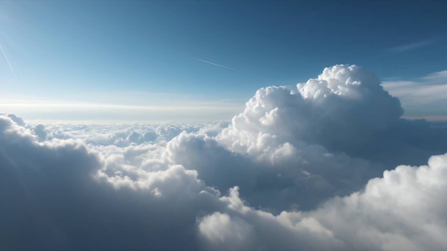 Abstract flowing cloud formations with streaming light rays piercing through layers. Color palette: crisp whites silver greys and soft sky blues. Captured from a diagonal perspective showing depth and movement high-quality ultra-realistic cinematic 8K UHD high resolution sharp and detail