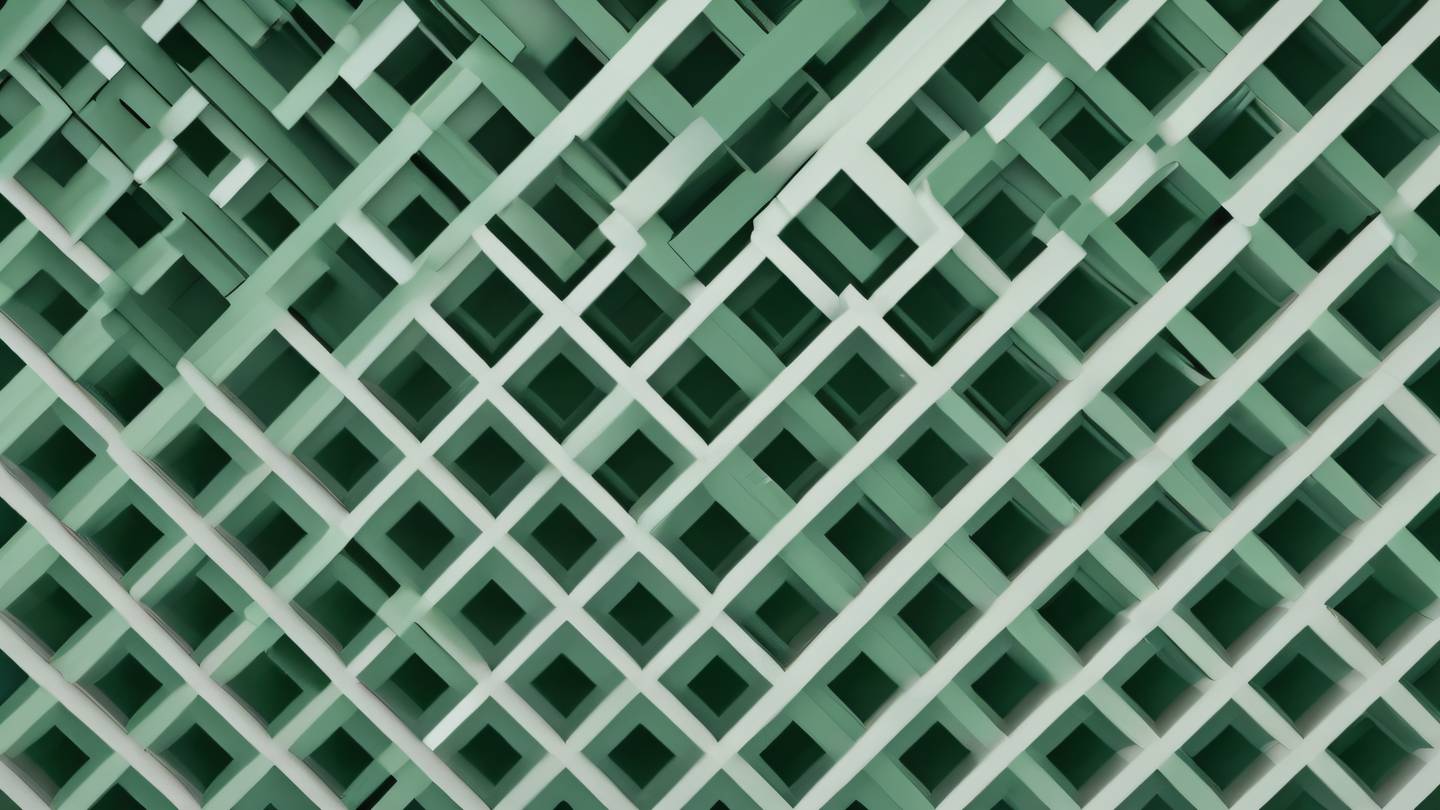 A minimalist abstract geometric pattern representing organized code structure featuring clean lines and shapes in sage green forest green and off-white colors. Shot from top-down perspective. high-quality ultra-realistic cinematic 8K UHD high resolution sharp and detail