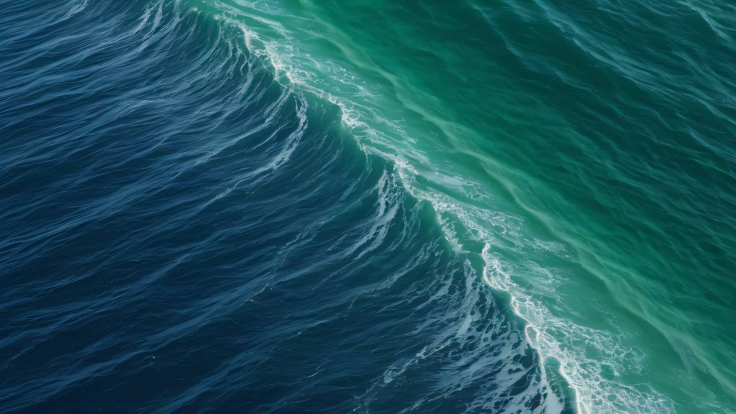 Abstract flowing waves representing harmony and organization featuring indigo and silver gradients with subtle bright green accents captured from bird's eye view ocean waves texture high-quality ultra-realistic cinematic 8K UHD high resolution sharp and detail