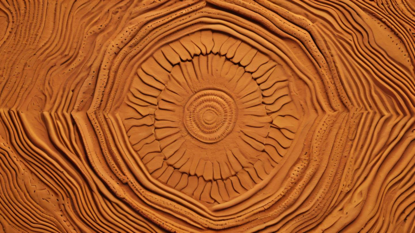 Layered clay textures with geometric patterns featuring bright yellow and warm orange tones against natural clay background shot from a top-down perspective high-quality ultra-realistic cinematic 8K UHD high resolution sharp and detail