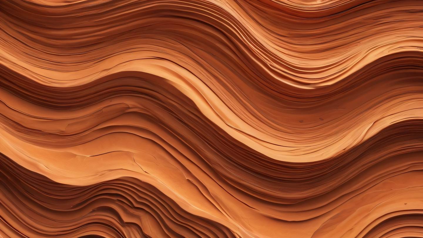 Abstract flowing waves of energy in rustic terracotta and warm amber colors interweaving with crystalline structures captured from bird's eye view high-quality ultra-realistic cinematic 8K UHD high resolution sharp and detail