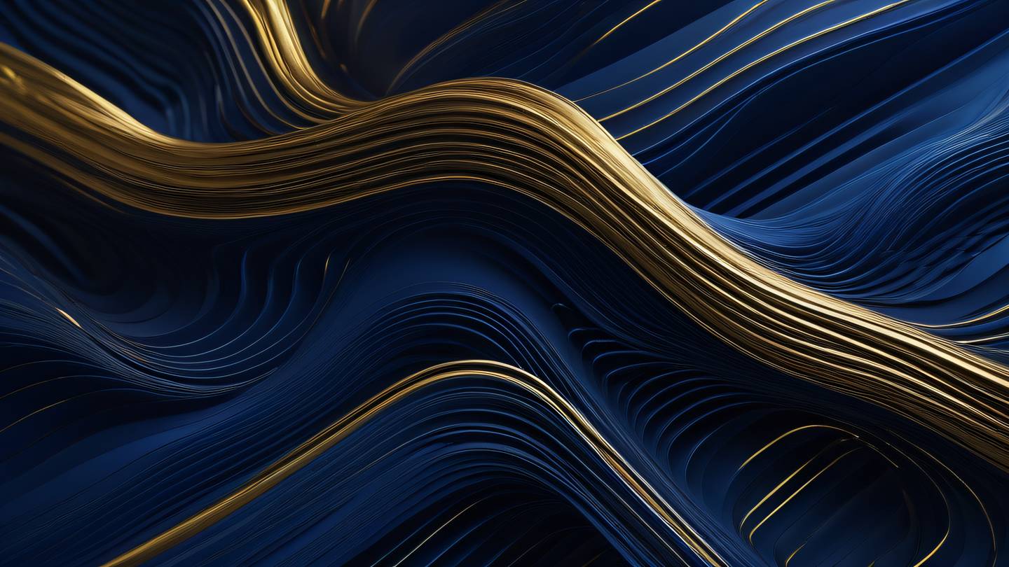 Abstract flowing lines representing structured data shimmering with metallic gold and bright indigo tones shot from above with dramatic lighting creating a sense of organization and flow high-quality ultra-realistic cinematic 8K UHD high resolution sharp and detail