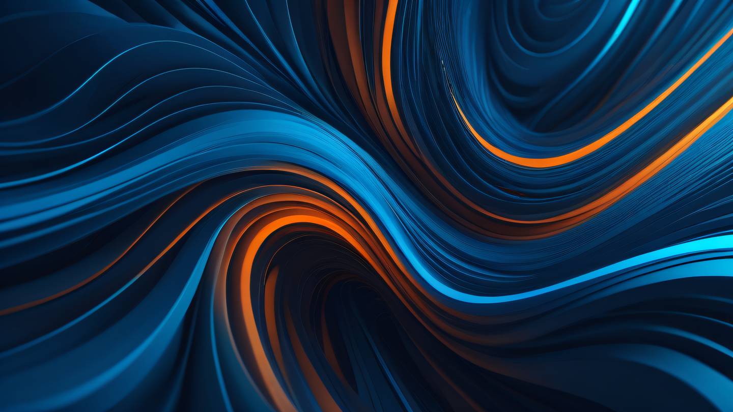 Abstract flowing shapes representing type safety and code structure featuring gradients of bright blue and orange intertwining in a dynamic pattern shot from top-down perspective high-quality ultra-realistic cinematic 8K UHD high resolution sharp and detail