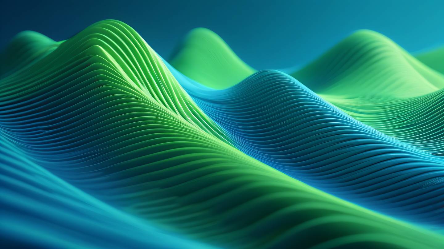 Abstract waves and lines representing clean code structure bright blue and lime green colors creating a sense of flow and organization captured from a low angle perspective high-quality ultra-realistic cinematic 8K UHD high resolution sharp and detail