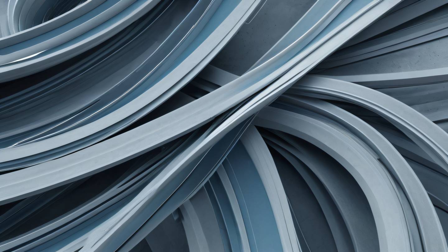 Abstract flowing smooth lines representing efficiency and productivity featuring dusty blue and concrete gradients intertwining like ribbons in space shot from above with a bird's eye view perspective high-quality ultra-realistic cinematic 8K UHD high resolution sharp and detail