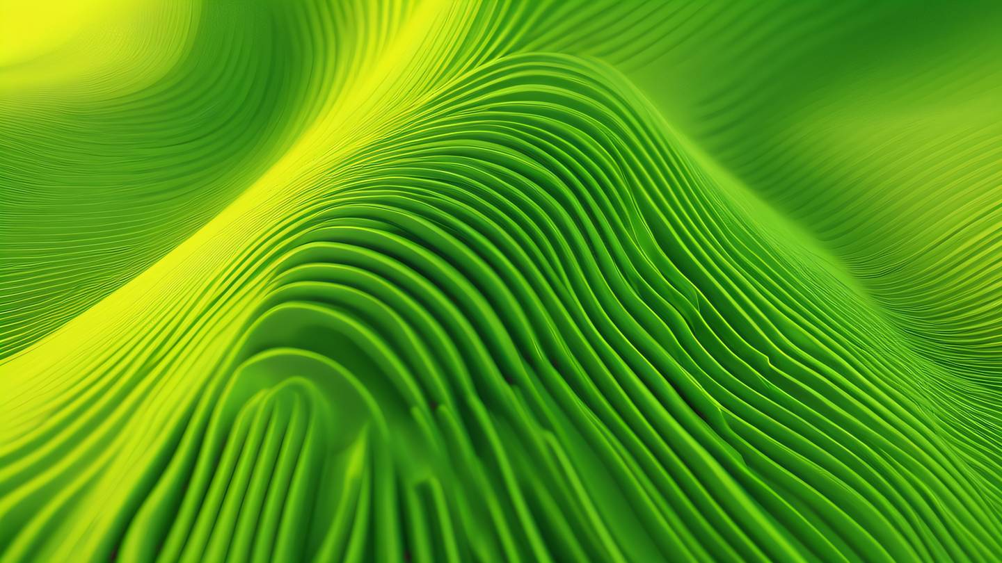 Dynamic flowing lines and geometric patterns representing data transformation rendered in bright sunshine yellow and fluorescent green gradient wide angle perspective high-quality ultra-realistic cinematic 8K UHD high resolution sharp and detail