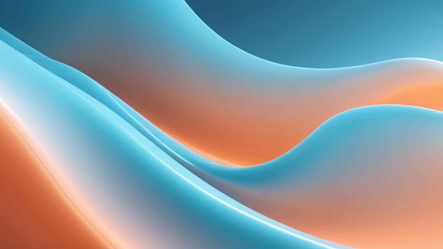 A minimalist composition of baby blue and salmon-orange gradient waves flowing through crystalline structures viewed from a dramatic diagonal angle high-quality ultra-realistic cinematic 8K UHD high resolution sharp and detail